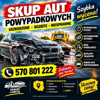 Ogłoszenie - Skupujemy auta powypadkowe, uszkodzone mechanicznie i po szkodzie całkowitej