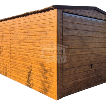 Ogłoszenie - Garaż blaszany 3,5x6m - Brama uchylna - automat - jasny orzech - drewnopodobny - blachodachówka - Dach dwuspadowy GP673 - Kalisz - 7 880,00 zł