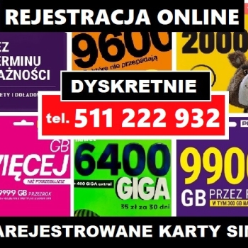 Ogłoszenie - Zarejestrowane karty SIM Sosnowiec startery telefoniczne prepaid aktywne karty działające czeskie - Śląskie - 5,00 zł