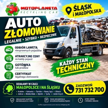 Ogłoszenie - Auto złom i złomowanie pojazdów, KASACJA AUT - odbiór lawetą Śląsk, Małopolska