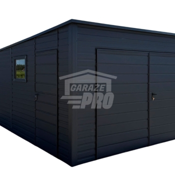 Ogłoszenie - Garaż blaszany 4x5 m - brama dwuskrzydłowa - drzwi - okno - antracyt - dach spad w tył GP765 - Police - 7 290,00 zł