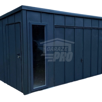 Ogłoszenie - Garaż blaszany 5x5 m - brama uchylna - drzwi - okno - antracyt - blacha na rąbek - dach spad w tył GP742